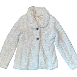 STUDIO Y White Faux Fur Teddy Bear Jacket with Button Closure WHITE CREAM M